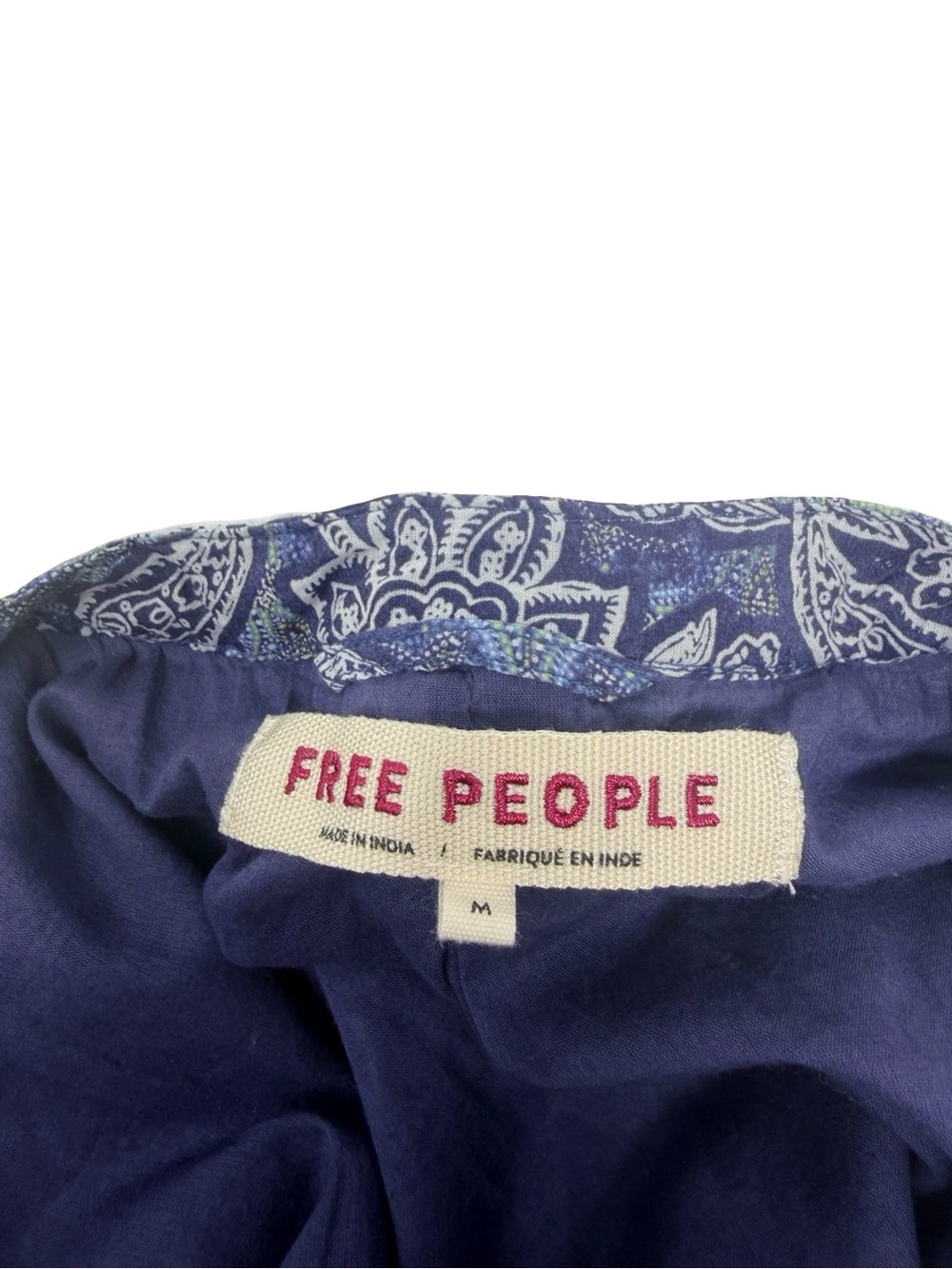 Free People Anissa Bed Jacket Size Medium Blue Combo Eyelet Lace Bohemian - Picture 6 of 8